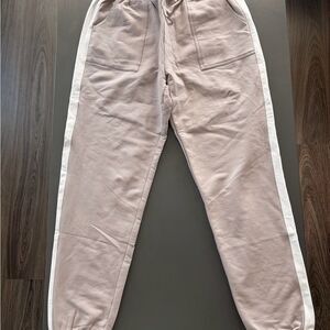 Taupe Track Pants with White Side Stripe